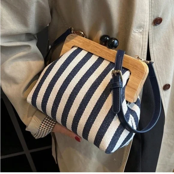 Striped Navy and White Handbag - Picture 1 of 2